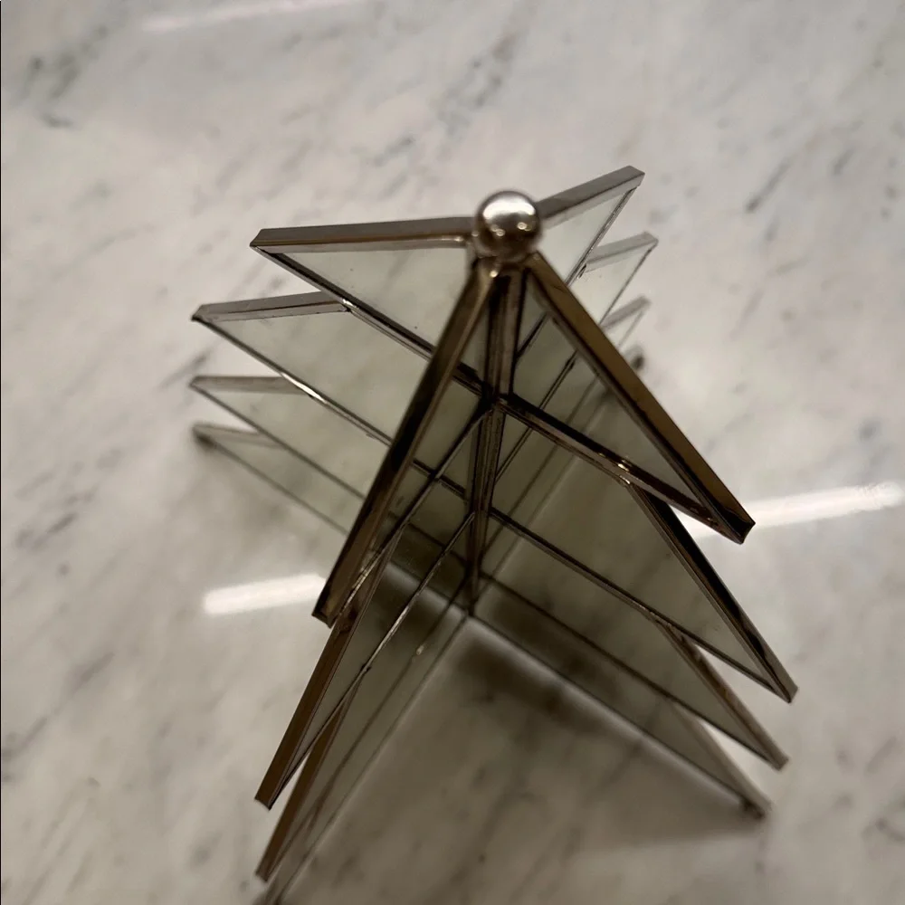 Crate & Barrel Mirror Christmas Pine Tree 4 Sided 12